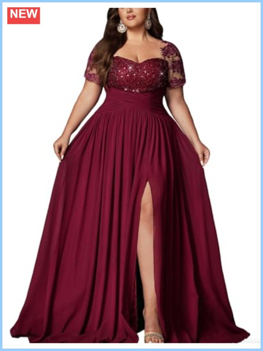 Plus Size Sequin Chiffon A-Line Formal Evening Prom Bridesmaid Gown